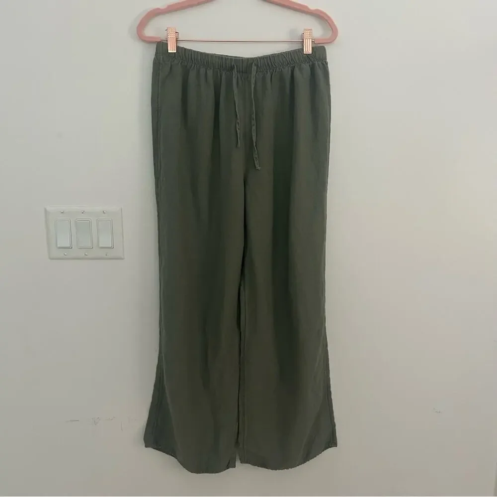 Yarn & Sea Olive Green Linen Blend Wide Leg Pants Women’s Medium